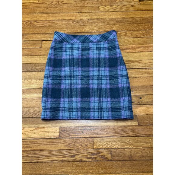 LL Bean Womens Mini Skirt Size 12 Blue Purple Plaid Wool Blend Lined NWT $89 - Picture 1 of 5